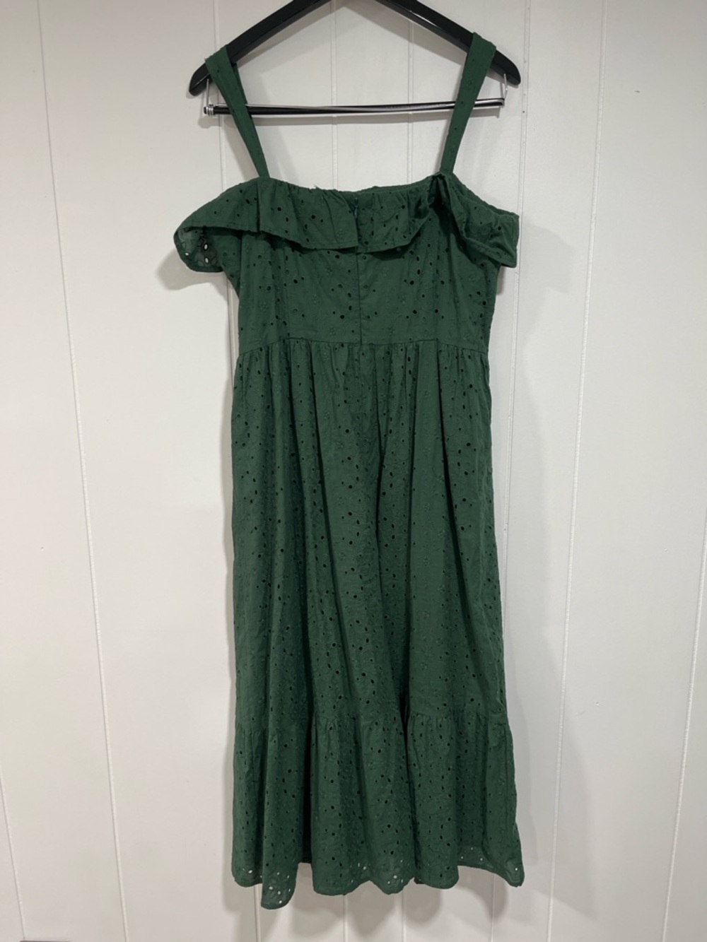 LOFT Green Eyelet Midi Dress 8 Ruffle Neck Romantic Fit & Flare Garden Party - Picture 8 of 12